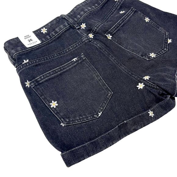 NWT PacSun Mom Short SZ 26 Black Daisy Embroidery - Picture 4 of 7